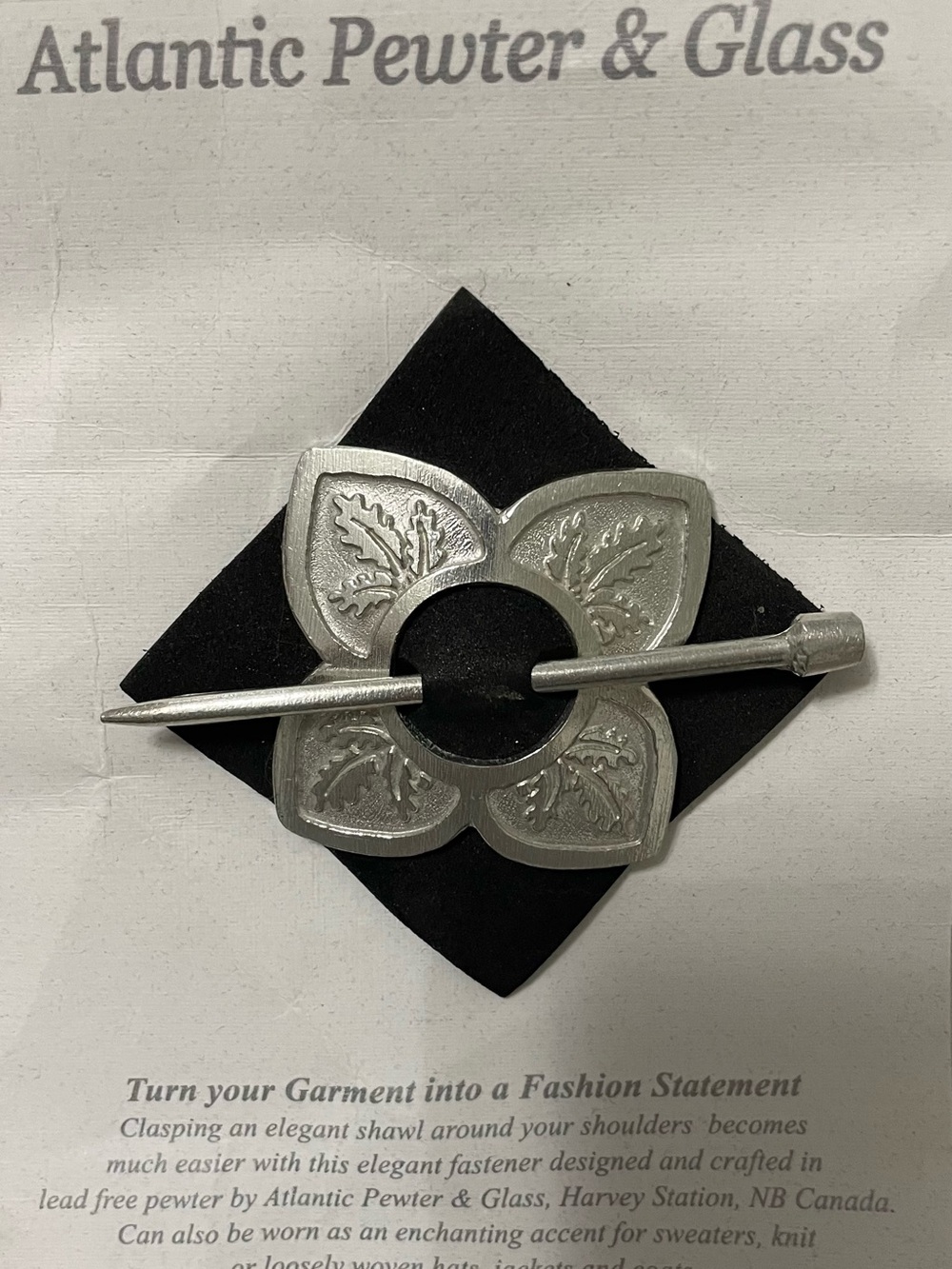 Pewter Leaf Shawl Pin - Four Petal Design